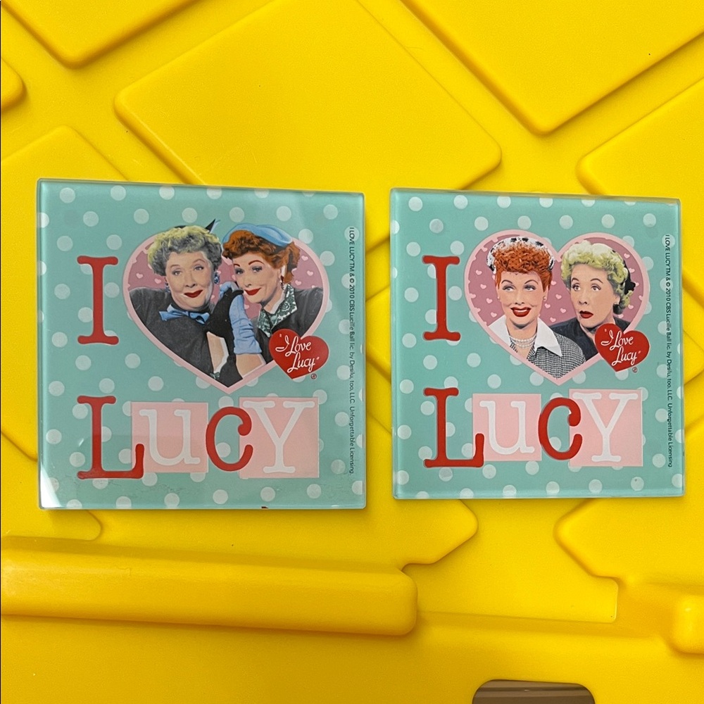 I Love Lucy Polka Dot Coasters - Teal and Red